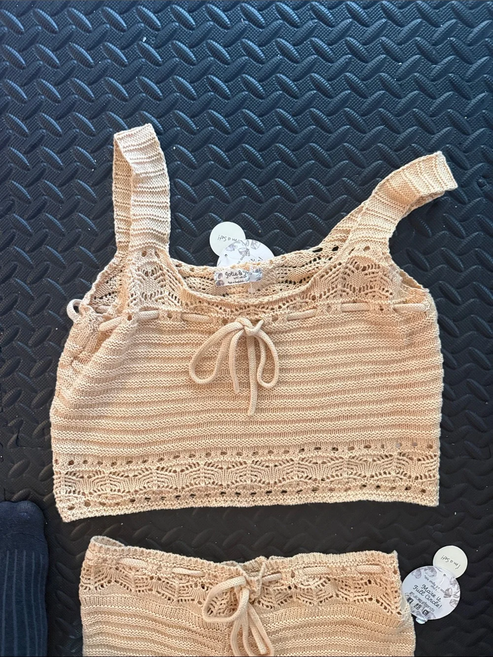 Crochet Two-Piece Tank & Shorts Set in Light Tan - the cutest knits